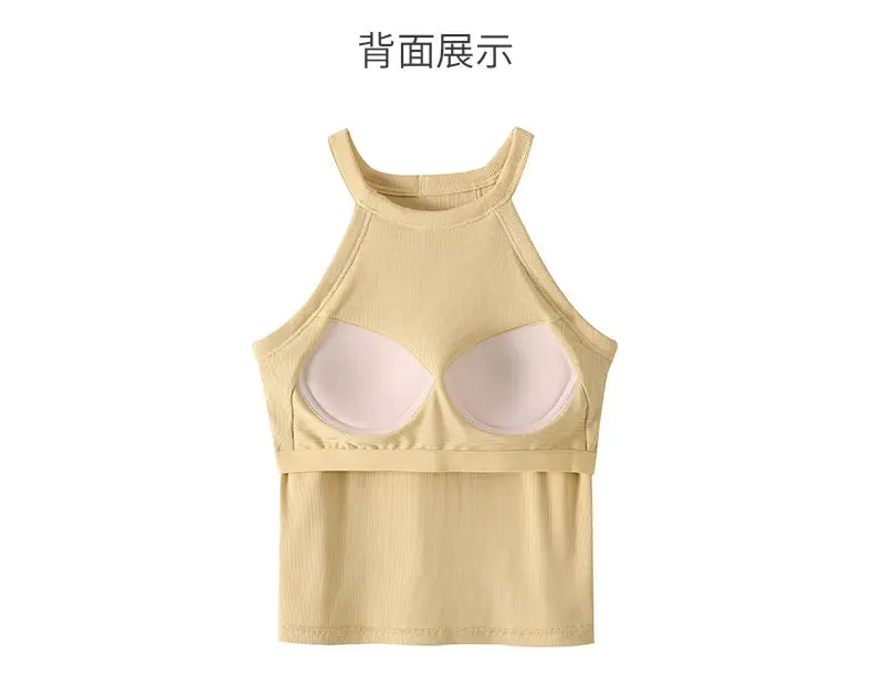 Halter Neck Tank Top with Built-In Bra Pads, Camisole with Fixed Bra Pads, Women's Plus Size Tank Top with Fixed Bra Pads — feature 6