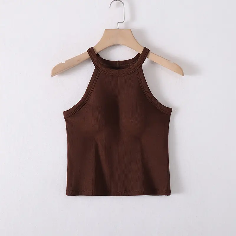 Halter Neck Tank Top with Built-In Bra Pads, Camisole with Fixed Bra Pads, Women's Plus Size Tank Top with Fixed Bra Pads