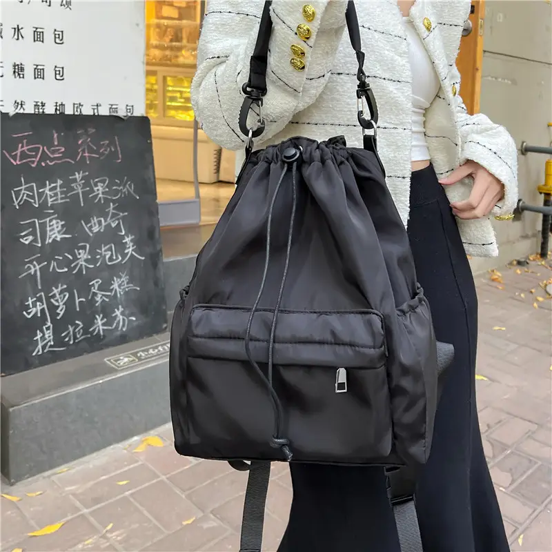 White Drawstring Shoulder Bag for Students