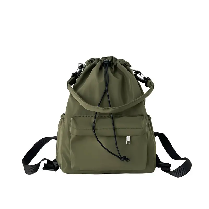 White Drawstring Shoulder Bag for Students