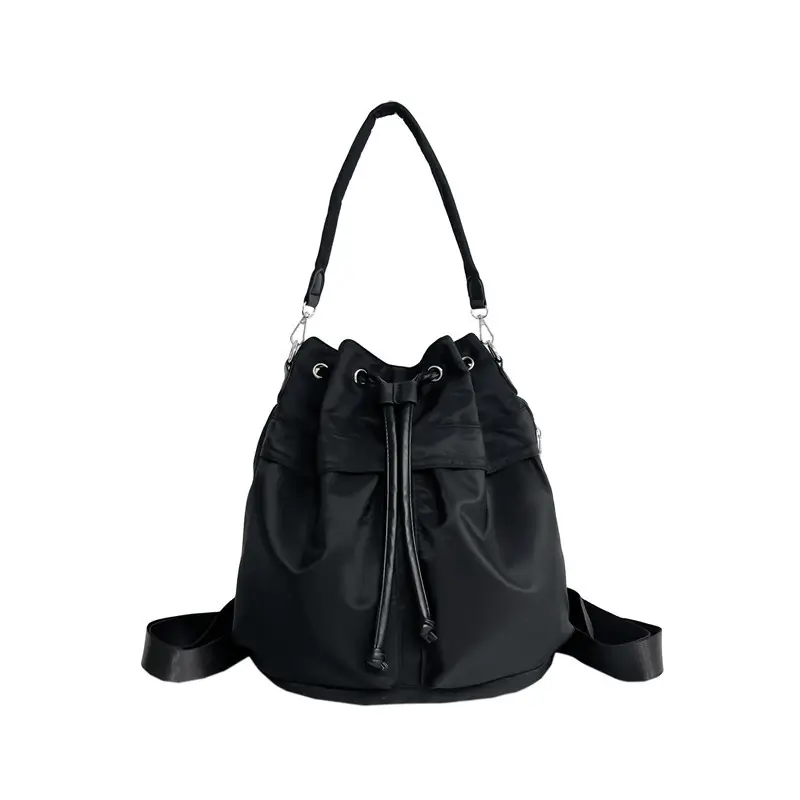 White Drawstring Shoulder Bag for Students