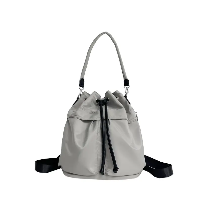 White Drawstring Shoulder Bag for Students