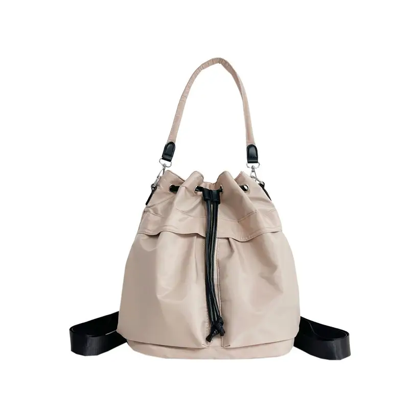 White Drawstring Shoulder Bag for Students