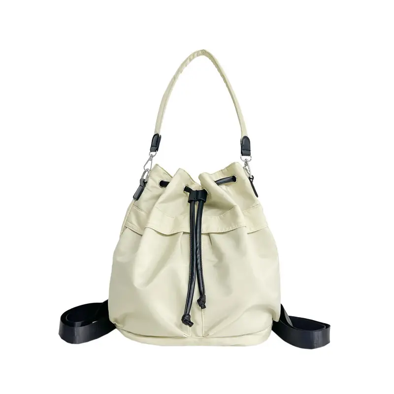 White Drawstring Shoulder Bag for Students