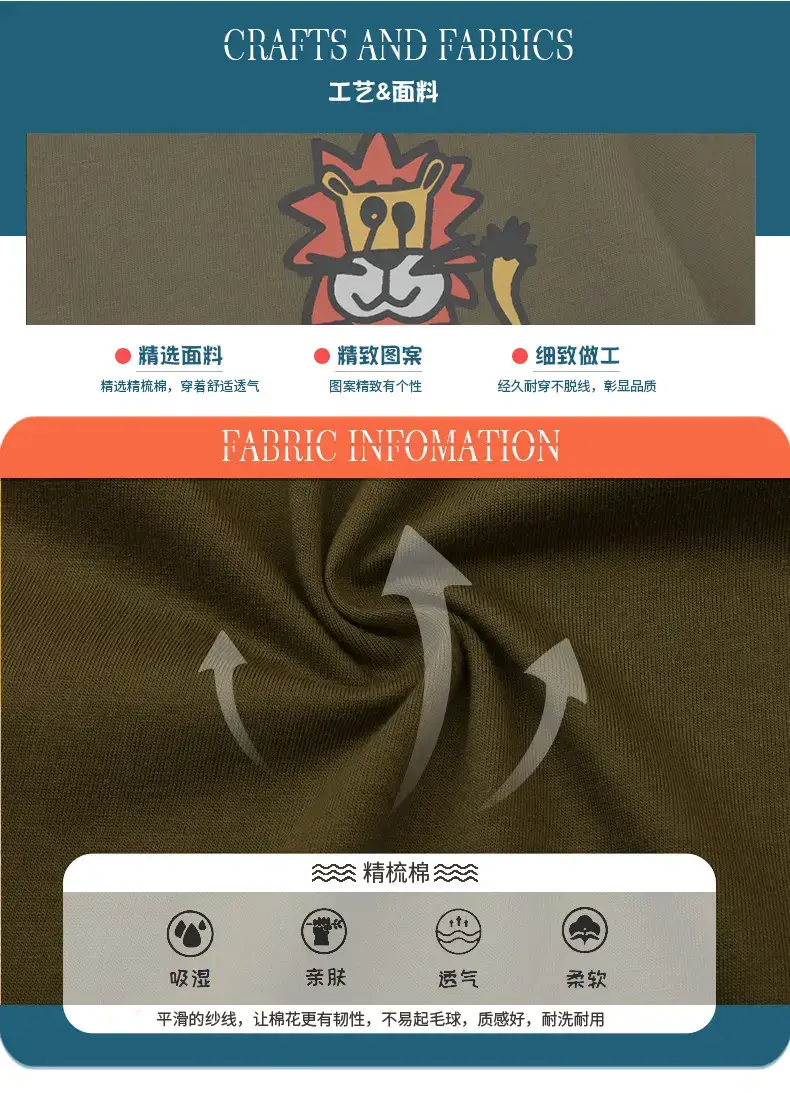 Olive Green New Kids Cotton Crewneck T-Shirt Medium — feature 6