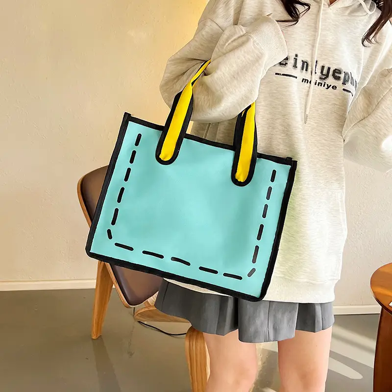 2023 Cartoon Japanese Girl Canvas Shoulder Bag Yellow Green