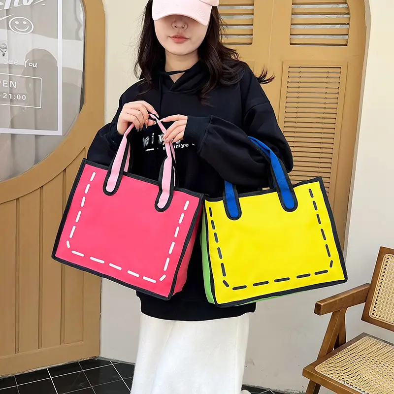 2023 Cartoon Japanese Girl Canvas Shoulder Bag Yellow Green