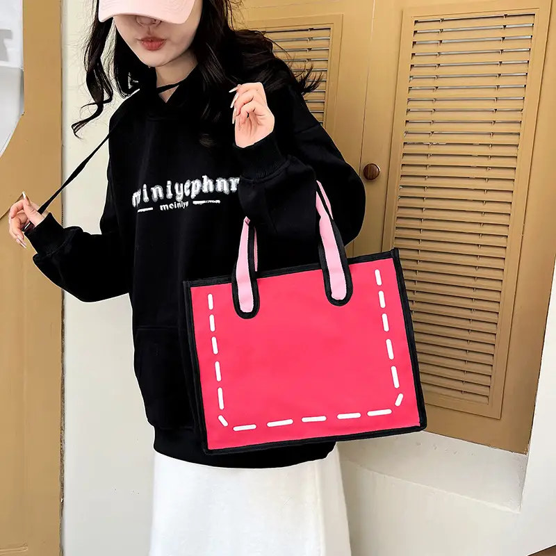 2023 Cartoon Japanese Girl Canvas Shoulder Bag Yellow Green