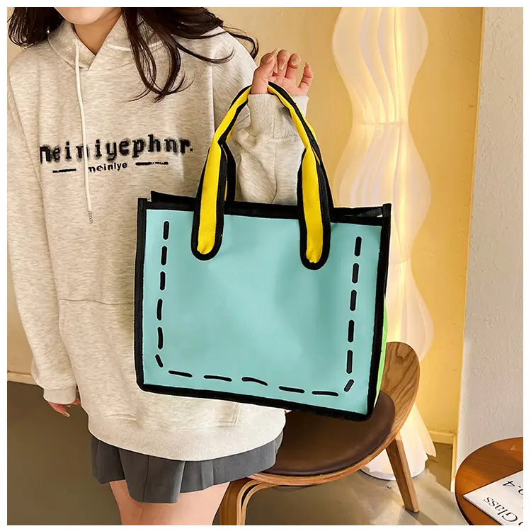 2023 Cartoon Japanese Girl Canvas Shoulder Bag Yellow Green — feature 10