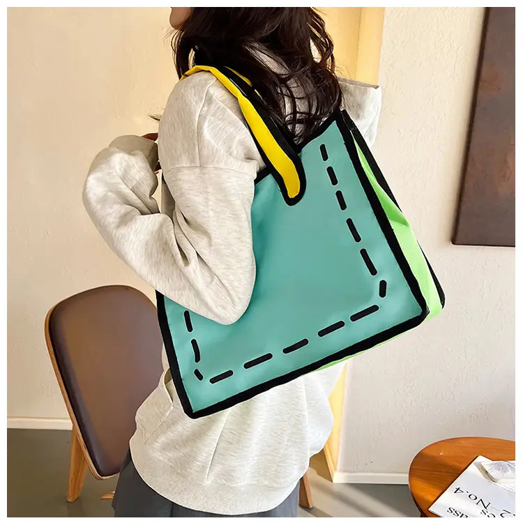 2023 Cartoon Japanese Girl Canvas Shoulder Bag Yellow Green — feature 11