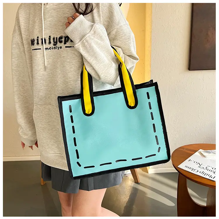 2023 Cartoon Japanese Girl Canvas Shoulder Bag Yellow Green — feature 12