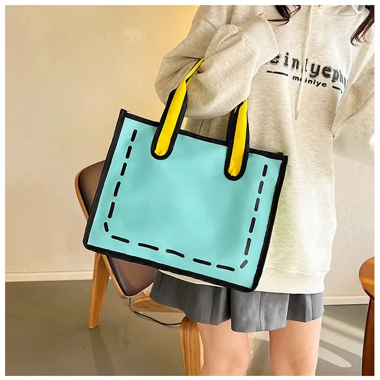 2023 Cartoon Japanese Girl Canvas Shoulder Bag Yellow Green — feature 13