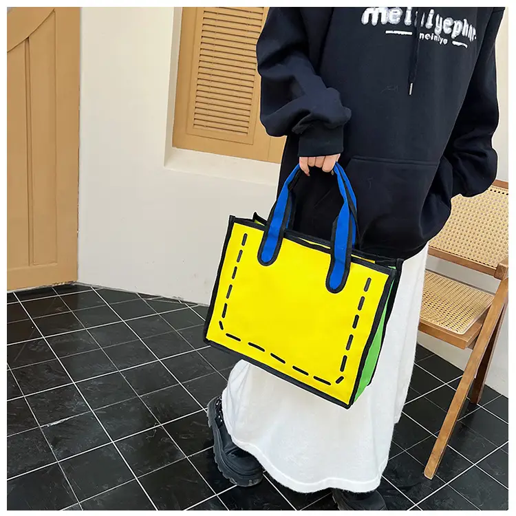 2023 Cartoon Japanese Girl Canvas Shoulder Bag Yellow Green — feature 15