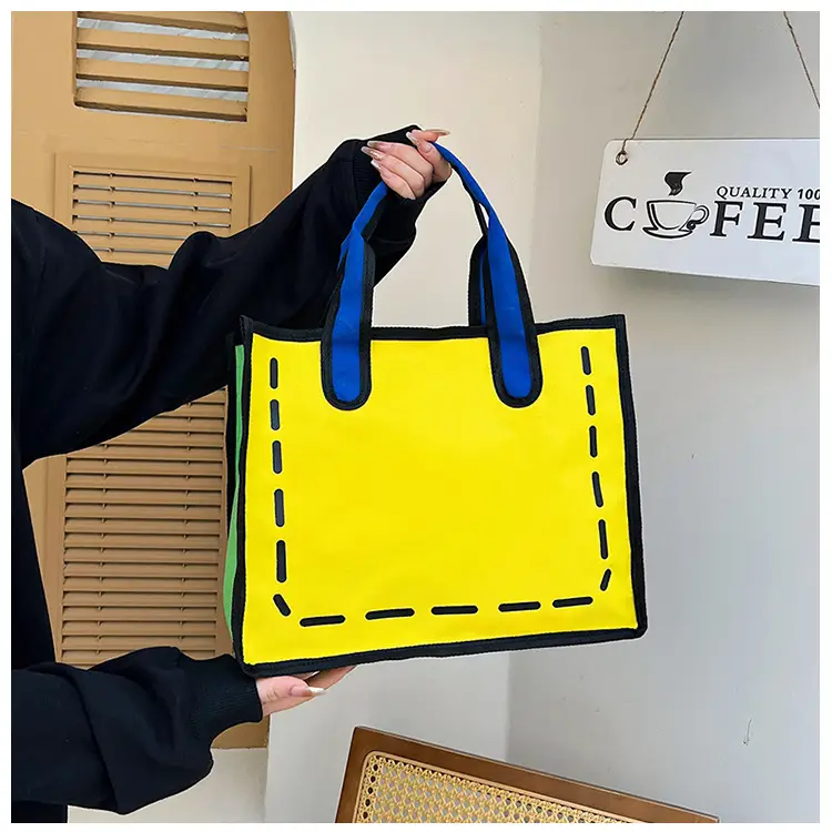 2023 Cartoon Japanese Girl Canvas Shoulder Bag Yellow Green — feature 16