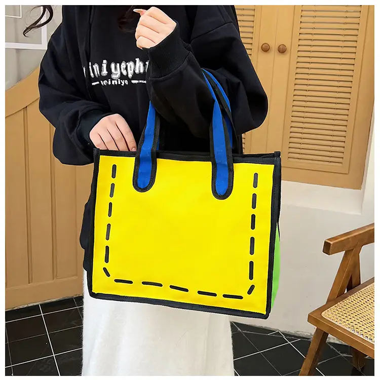 2023 Cartoon Japanese Girl Canvas Shoulder Bag Yellow Green — feature 17