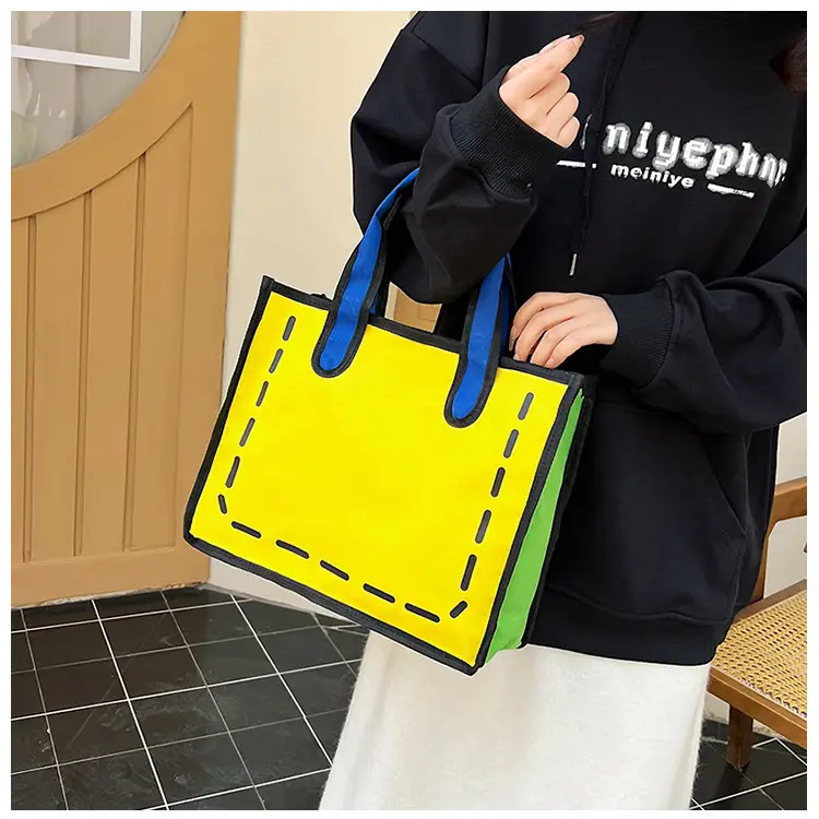 2023 Cartoon Japanese Girl Canvas Shoulder Bag Yellow Green — feature 18