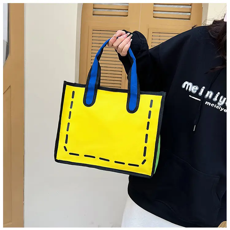 2023 Cartoon Japanese Girl Canvas Shoulder Bag Yellow Green — feature 19