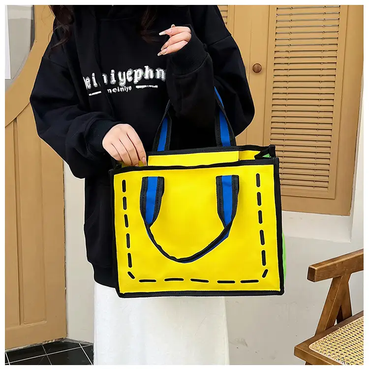 2023 Cartoon Japanese Girl Canvas Shoulder Bag Yellow Green — feature 20