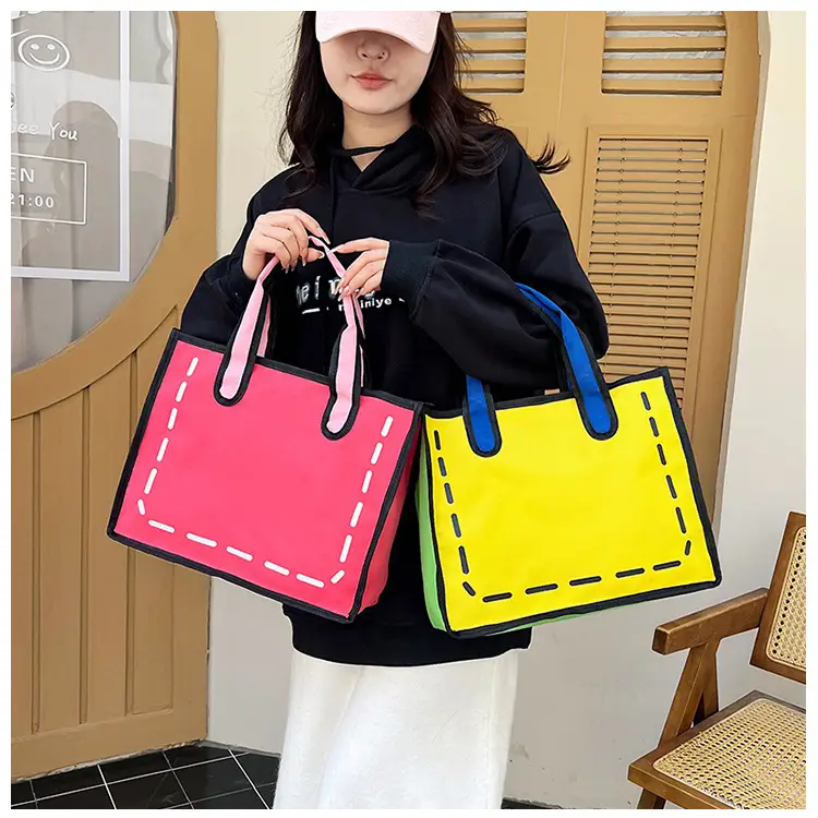 2023 Cartoon Japanese Girl Canvas Shoulder Bag Yellow Green — feature 21