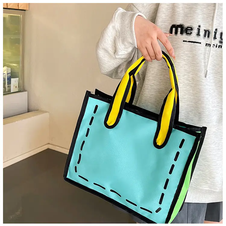 2023 Cartoon Japanese Girl Canvas Shoulder Bag Yellow Green — feature 28