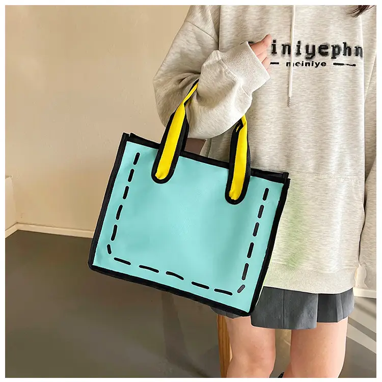 2023 Cartoon Japanese Girl Canvas Shoulder Bag Yellow Green — feature 29