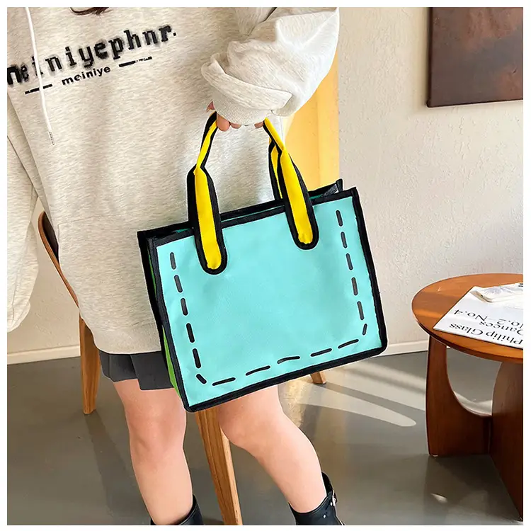 2023 Cartoon Japanese Girl Canvas Shoulder Bag Yellow Green — feature 31