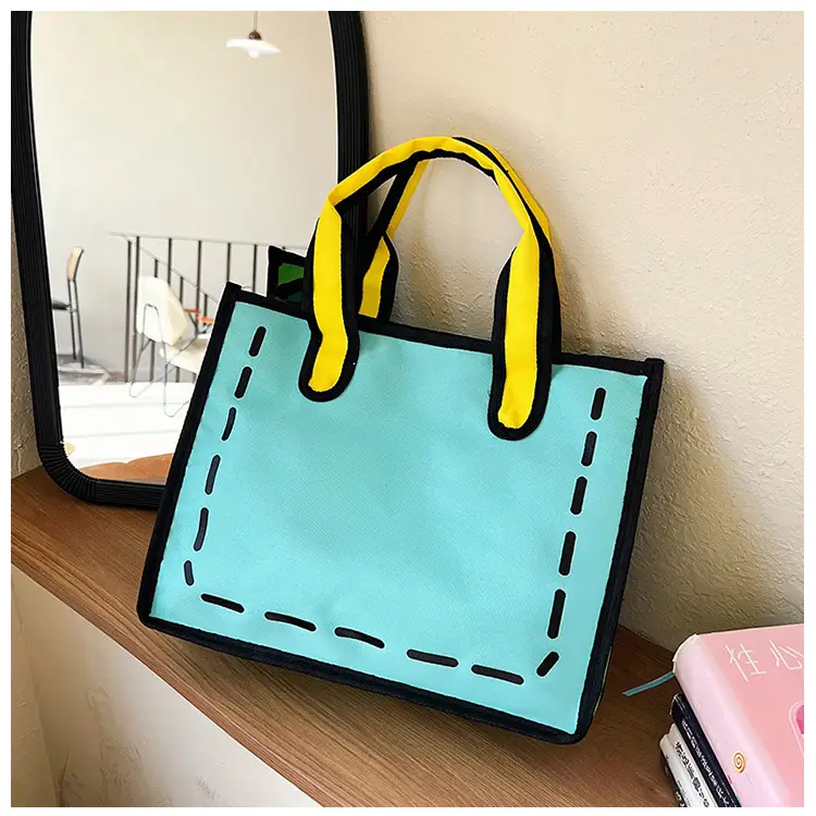 2023 Cartoon Japanese Girl Canvas Shoulder Bag Yellow Green — feature 32
