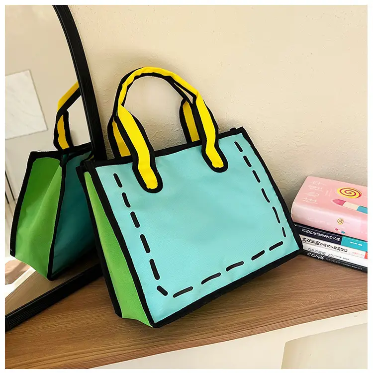 2023 Cartoon Japanese Girl Canvas Shoulder Bag Yellow Green — feature 33
