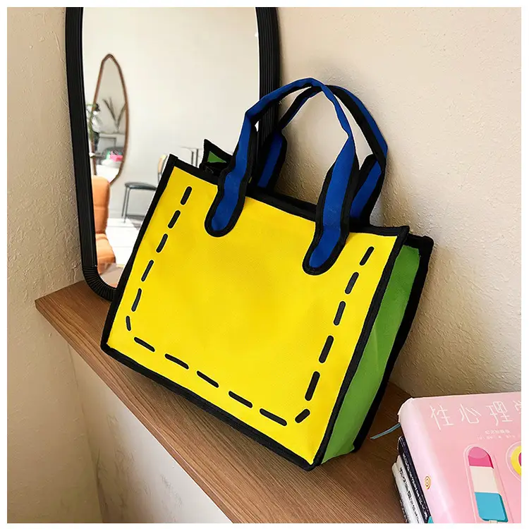 2023 Cartoon Japanese Girl Canvas Shoulder Bag Yellow Green — feature 35