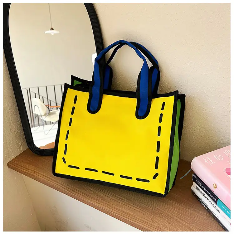 2023 Cartoon Japanese Girl Canvas Shoulder Bag Yellow Green — feature 36
