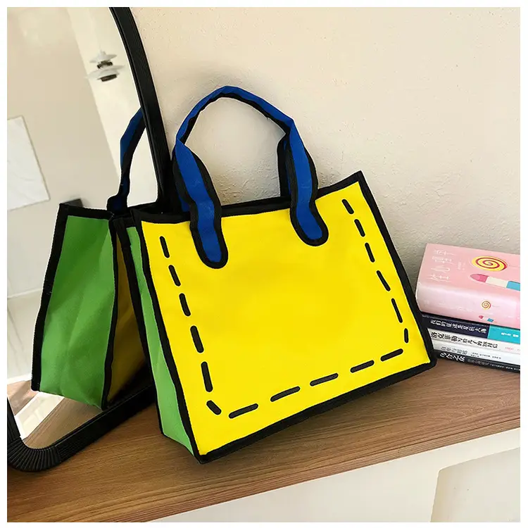 2023 Cartoon Japanese Girl Canvas Shoulder Bag Yellow Green — feature 37