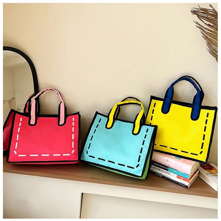 2023 Cartoon Japanese Girl Canvas Shoulder Bag Yellow Green — feature 43