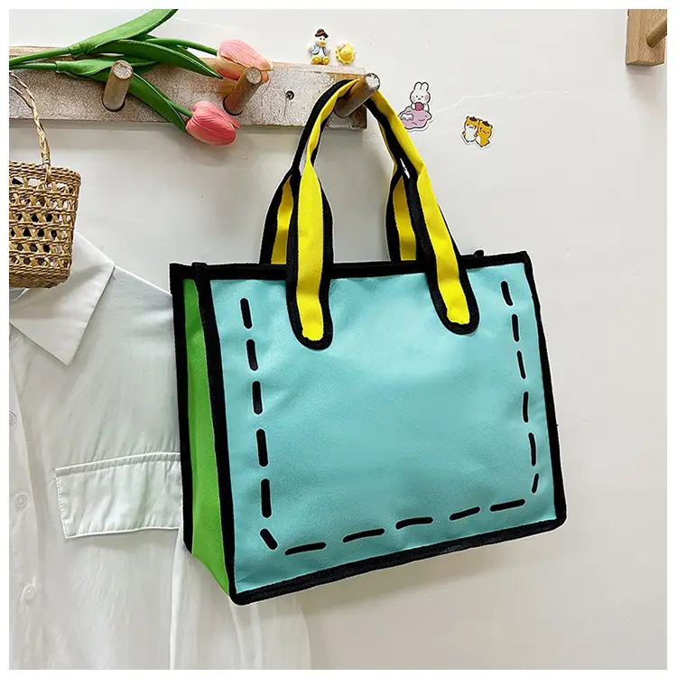 2023 Cartoon Japanese Girl Canvas Shoulder Bag Yellow Green — feature 45