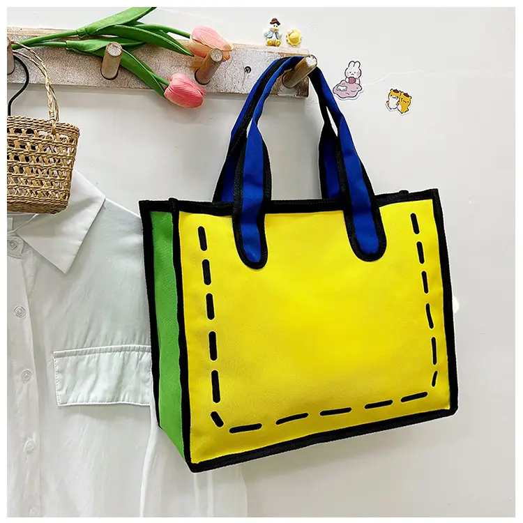 2023 Cartoon Japanese Girl Canvas Shoulder Bag Yellow Green — feature 46