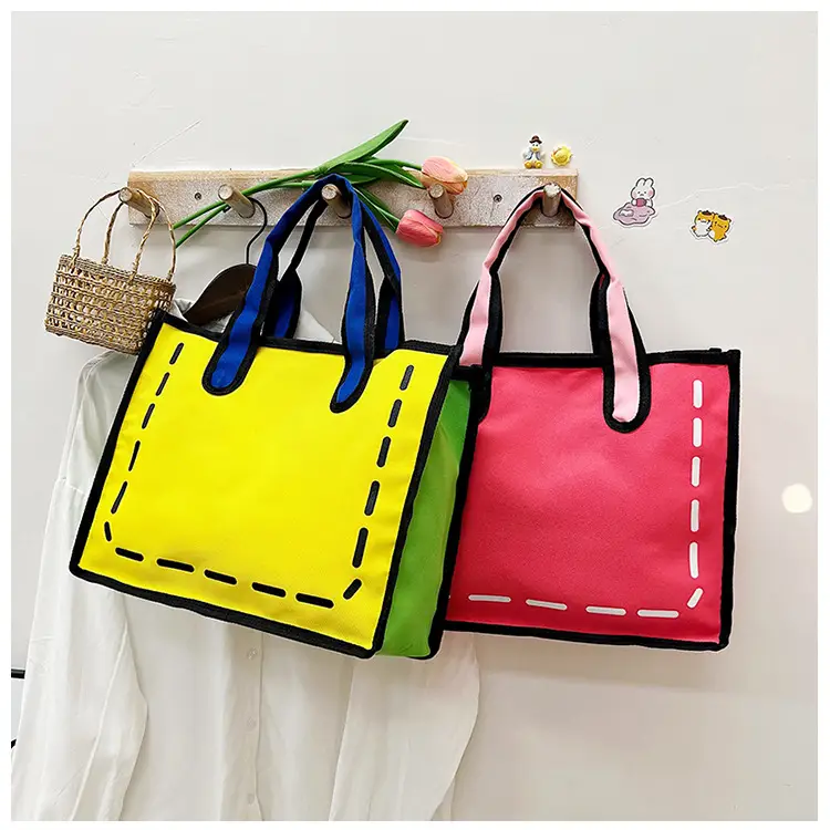 2023 Cartoon Japanese Girl Canvas Shoulder Bag Yellow Green — feature 48