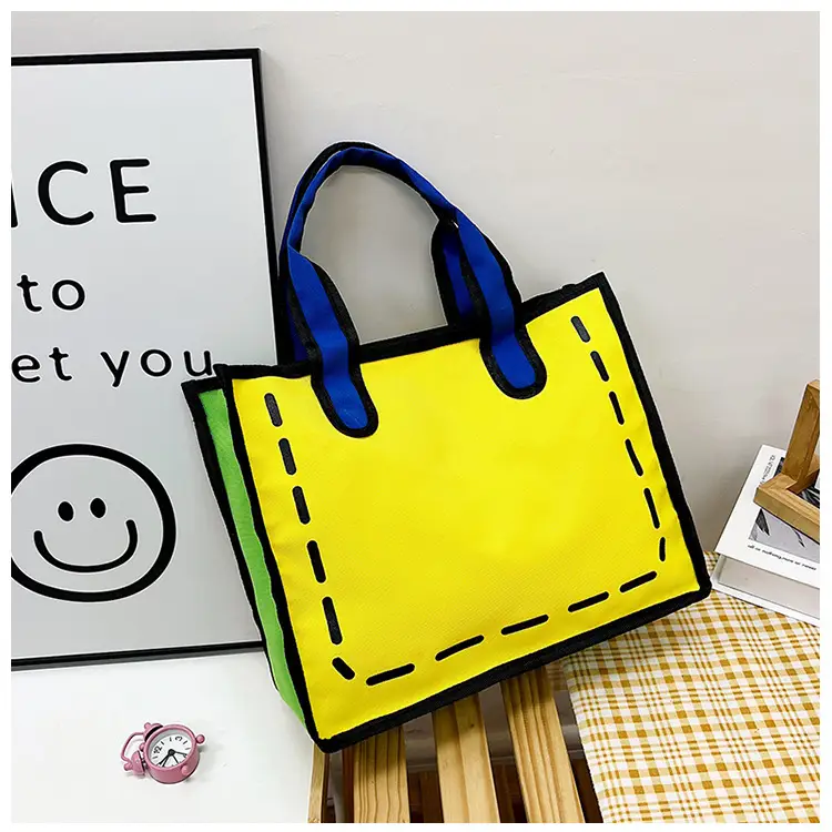 2023 Cartoon Japanese Girl Canvas Shoulder Bag Yellow Green — feature 49