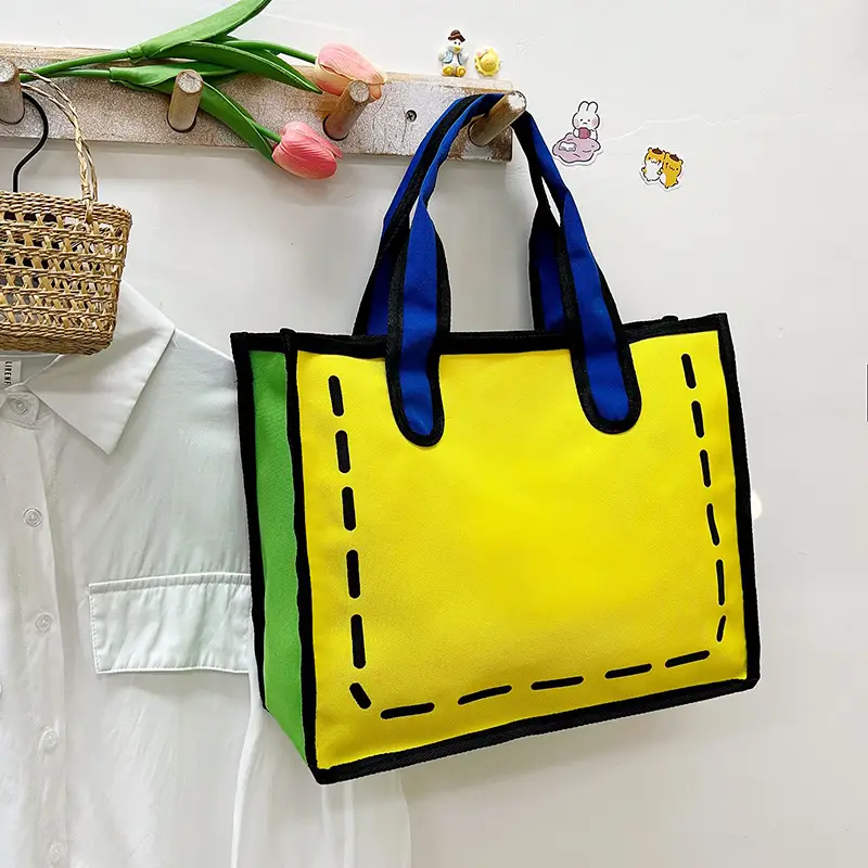2023 Cartoon Japanese Girl Canvas Shoulder Bag Yellow Green