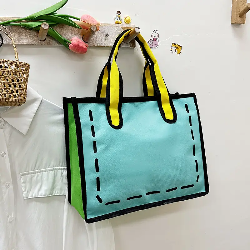 2023 Cartoon Japanese Girl Canvas Shoulder Bag Yellow Green