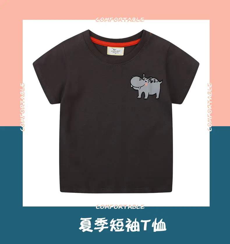 New Boys' Black Elephant Print T-Shirt Short Sleeve Summer Wear — feature 1