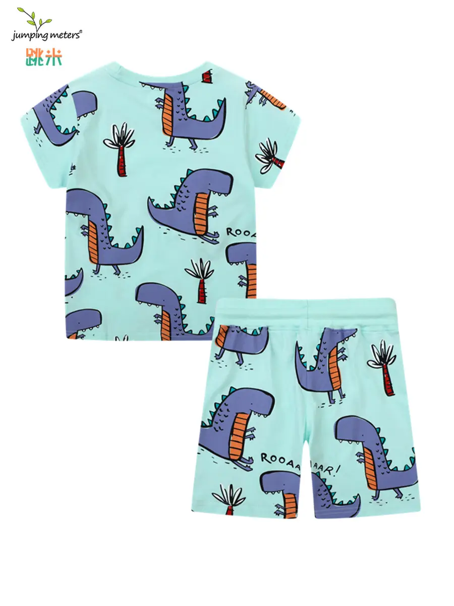 Boys Cartoon Dinosaur T-Shirt Shorts Set Light Blue - Image 3