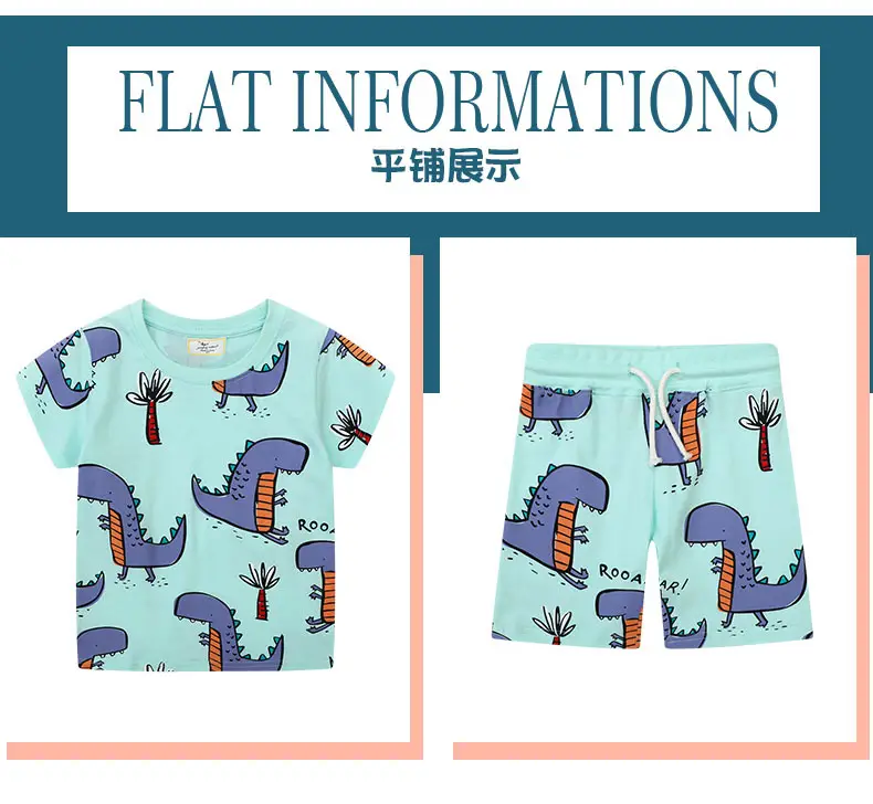 Boys Cartoon Dinosaur T-Shirt Shorts Set Light Blue — feature 4