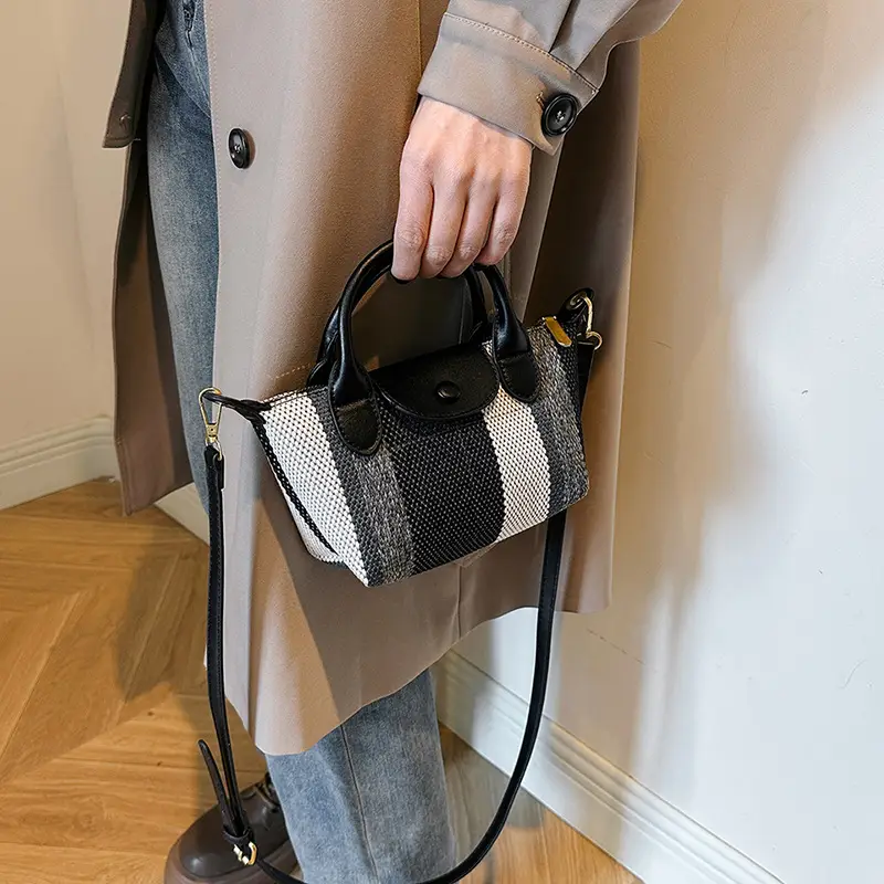 Women's Striped Handbag Black White 2024 Spring - Image 13