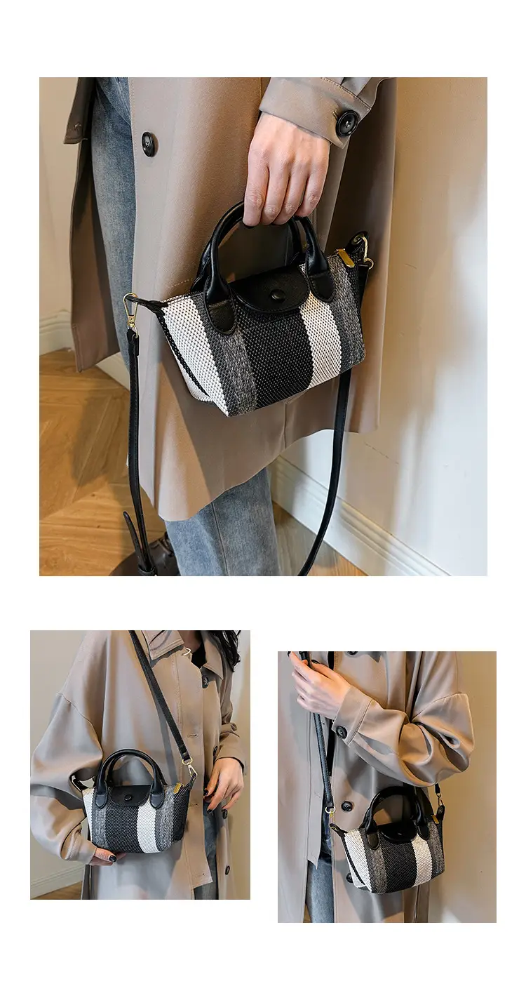 Women's Striped Handbag Black White 2024 Spring — feature 16