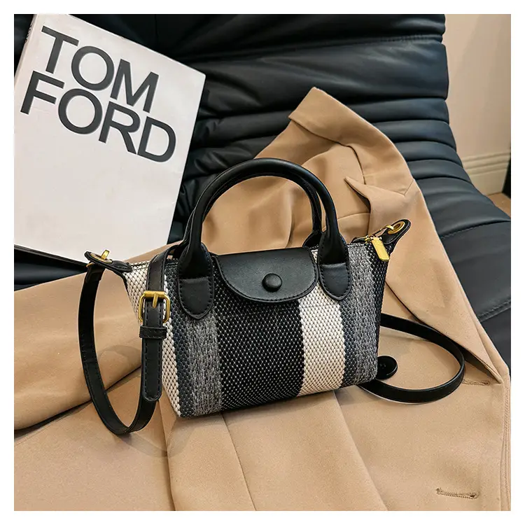 Women's Striped Handbag Black White 2024 Spring — feature 22