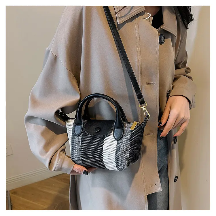 Women's Striped Handbag Black White 2024 Spring — feature 34