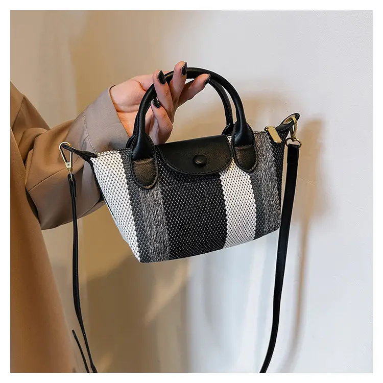 Women's Striped Handbag Black White 2024 Spring — feature 37
