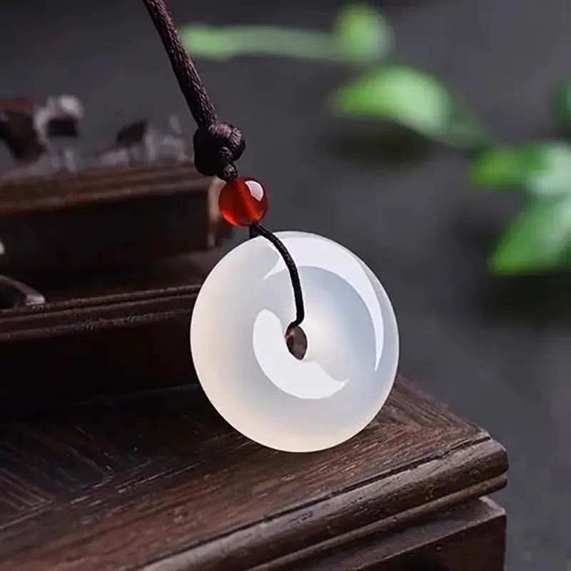 Ice White Chalcedony Peace Pendant for Men Women — feature 8