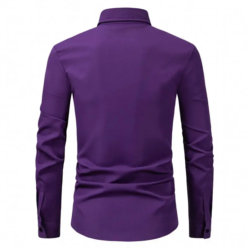 Men's Purple Long-Sleeve Lapel Shirt Business Casual — feature 11