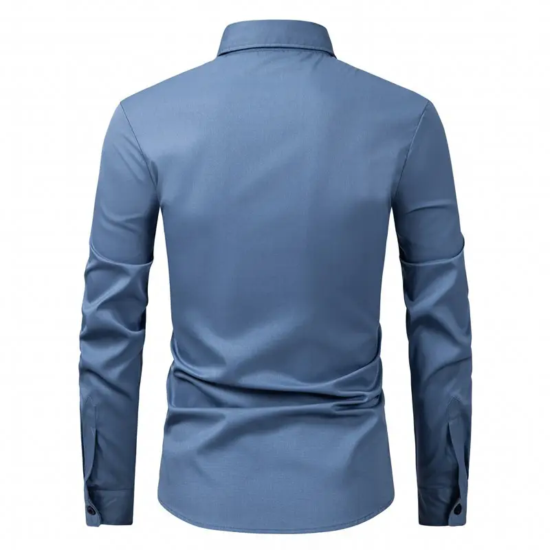 Men's Purple Long-Sleeve Lapel Shirt Business Casual — feature 7