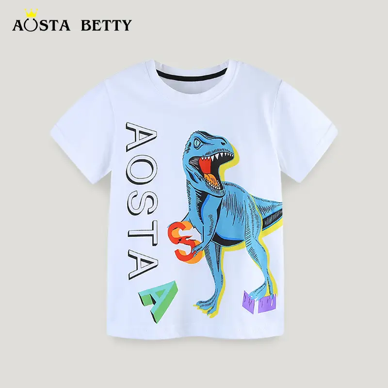 Kids Toddler T-Shirt White Dinosaur Print Round Neck
